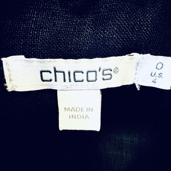 Chico's Embellished Linen Dress Dark Navy 3/4 Sleeves Knee Length Size 0 (US 4) - Picture 3 of 10